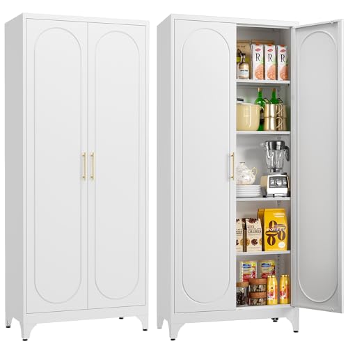 Metal Storage Cabinet with Doors, 75" Tall Kitchen Pantry Storage...