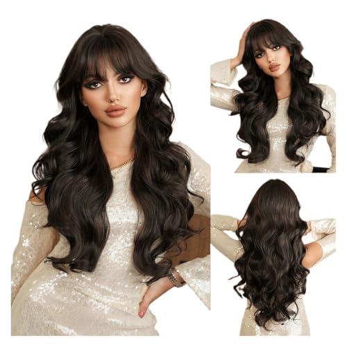 Perruque couverture complète anti-cheveux fins frange noire et boucles