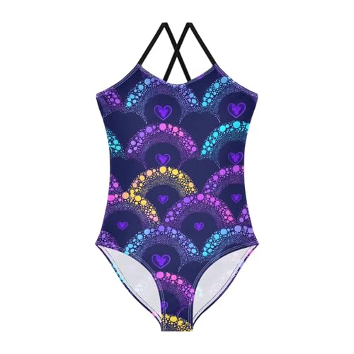 Neon Rainbow Girls Swimsuits Quick Dry Crossback One Piece Beach Swimwear Bathing Suit, 5-6T