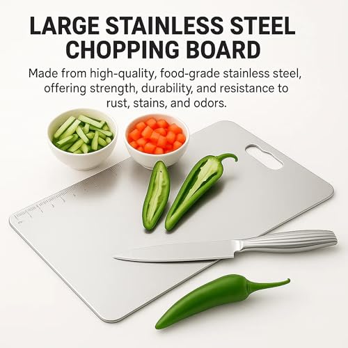 Image of Sulfar Premium Stainless Steel Chopping Board - Large Size for Kitchen, Anti-Bacterial