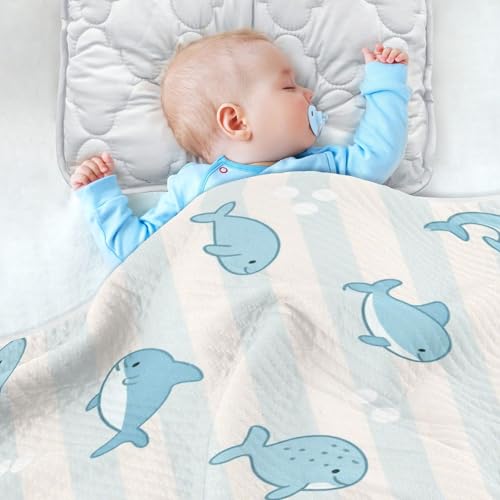 Custom Animal Fish Blue Stripe Blanket for Soft para personalizar Image Blankets with Names on for Girls or Boys 30x40in Manta para recien nacido4