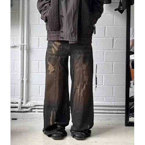 Men's Vintage Ripped Jeans, Hip-hop Workwear Denim Pants, Y2K Jeans, Gothic Straight Tube Loose Wide Leg Pants3
