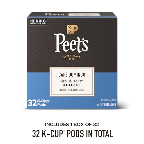 Image of Peet's Coffee, Medium Roast Single Serve Coffee Pods, 100% Arabica Coffee - Cafe Domingo 32 Count (1 Box of 32 Pods)