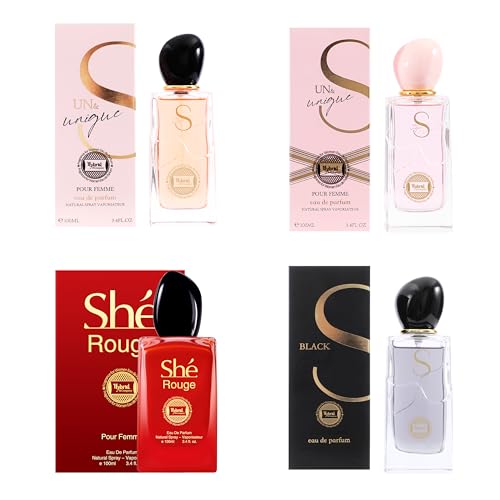 Hybrid & Company Women's 4 Pcs Black She Rouge Sun&Unique Pour Femme Perfume Natural Spray Fresh Fragrance