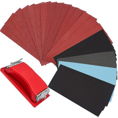 SenmaiTools Wet and Dry Sandpaper. 45-Sheets Sandpaper with Hand Sanding Block, 40 60 80 120 180 240 320 400 to 5000 Assorted Grit Wet and Dry Waterproof Sandpaper for Wood Furniture Finishing Cover