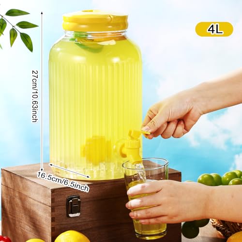 SiliFine 2 Pieces 1 Gallon Plastic Beverage Dispenser with Spigot Striped Clear Large Drink Beverage Dispenser Summer Fridge Water Container with Tap for Party Iced Tea, Sangria, Lemonade(Yellow) by SiliFine - Used condition - Image 3