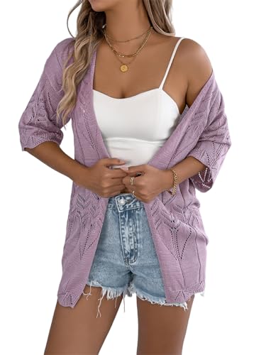 Cárdigan de punto de ganchillo bohemio con diseño hueco y caída fluida casual