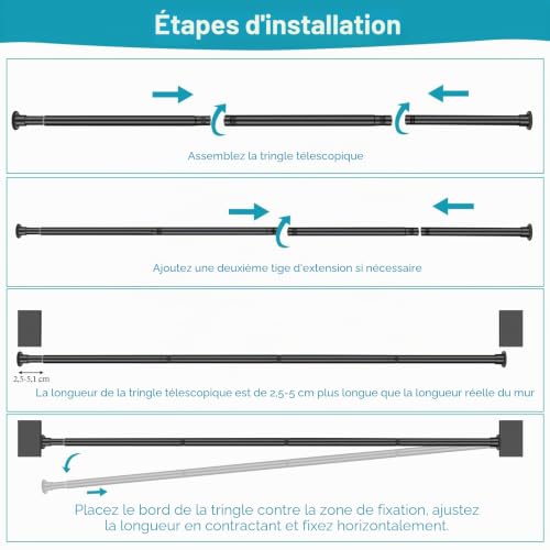 Tringle douche tension réglable 71-100 cm noire JONA SADO