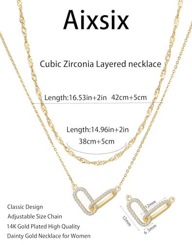 Gold Necklace for Women Dainty Layered Diamond Necklace Trendy 14K Gold Plated Paperclip Choker Necklaces Cute Minimalist Open Oval Star Necklaces Jewelry for Women Gifts