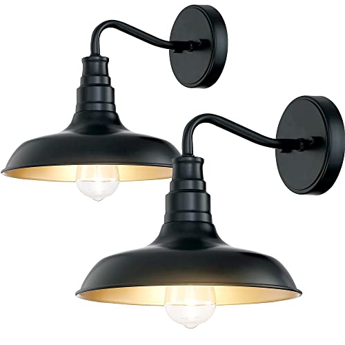 Pia Ricco Outdoor Barn Lights, 2 Pack Gooseneck Wall Lantern, Exterior Light Fixtures for Bulb Security Camera, Farmhouse Sconces for Front Back Porch, Outside House, Garage, E26 Socket, ETL Listed