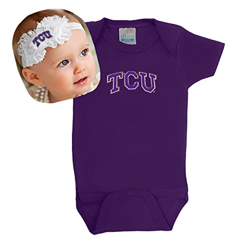 Image of Future Tailgater TCU Horned Frogs Baby Onesie and Shabby Flower Headband Set