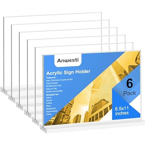 Anwesti Acrylic Sign Holder 11x8.5 Horizontal Double-Sided Plastic Display Sign Holder for Table Menu, Flyer, Office Acrylic Sign Holer 6 Pack Cover