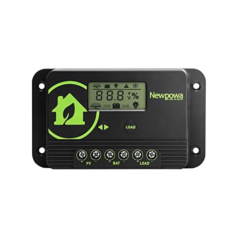 Newpowa 20A PWM Solar Charge Controller 12V/24V Compact Design LCD Display Off Grid Solar Panel Adjustablefor AGM, Gel, Flooded and Lithium Battery Cover