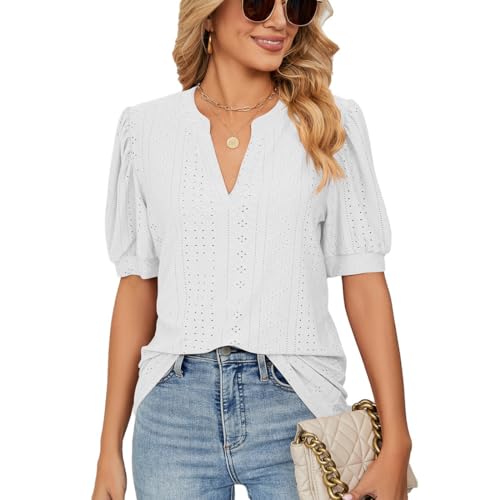 T-shirt manches courtes femme col en V HR-DXT-2406-122 anti-pli