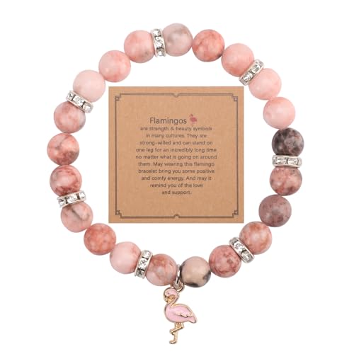 Mikovivi Flamingo Armband, Armbänder aus Steinperlen mit Flamingo-Anhängern Trendig Flamingo-Schmuckarmband Edelsteinarmband Schmuckgeschenk für Frauen (Mauve)