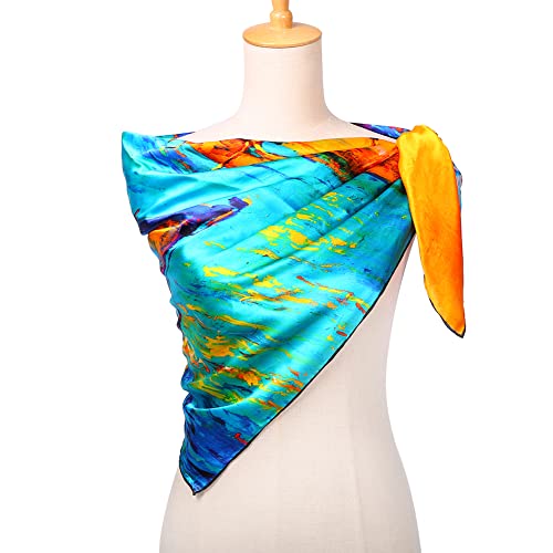 HeyToo Women 100% Large Silk Square Scarf Luxury Art Collection Painting Neck Hair Headscarf4