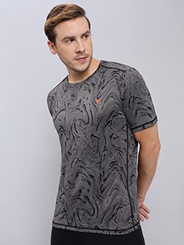 Image of TECHNOSPORT Men Polyester Regular Fit Half Sleeve Jacquard T-Shirt with Double Cool, Quick Dry & Anti Microbial for Sports, Running & Casual Use