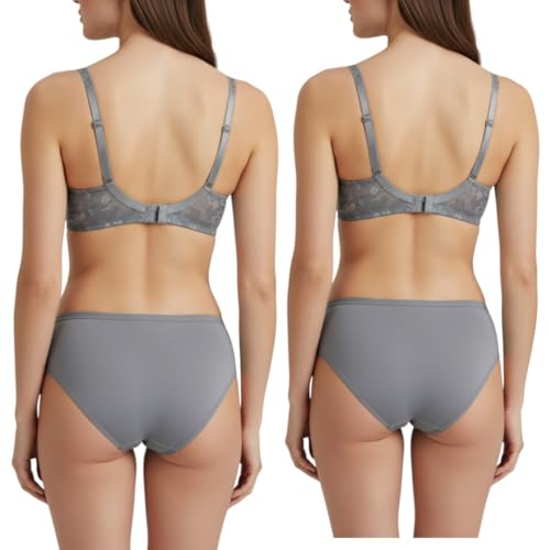 Image of Kinzie Elegant Floral Jacquard Lingerie Set, Grey Brown Maroon Bra and Brief, Comfortable Full Coverage Underwear Set, Padded Bra, Lingerie Set, Honeymoon Bikini Set,