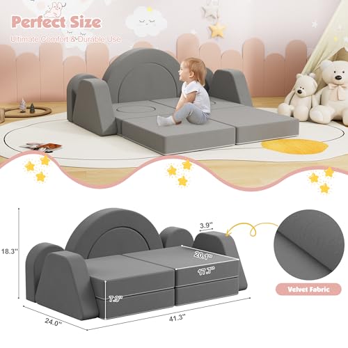 Image of HedoAjim 12 PCS Modular Kids Play Block Soft Child Couch Sofa Toddler Building Fortplay Climbing Bedroom Playroom Baby Convertible Floor Foam Cushion for Kids(Dark Gray-Double)