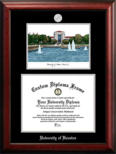 Campus Images NCAA Houston Cougars Unisex Silver Medallion Frame University of Houston 14w x 11h Silver Embossed Diploma Frame Lithograph, Brown, One Size