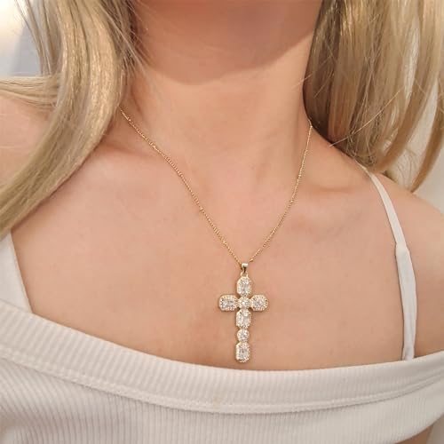 Cross Necklace for Women Diamond Cross Pendant Necklace Cubic Zirconia Crystal Birthstone Cross Necklace Religious Gifts for Women2