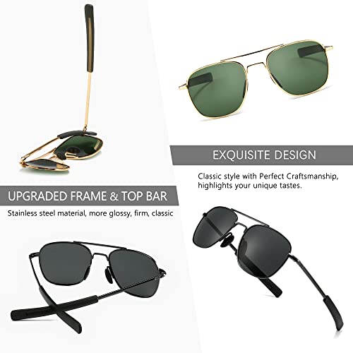 Image of SUNGAIT Men's Military Style Polarized Pilot Aviator Sunglasses - Bayonet Temples