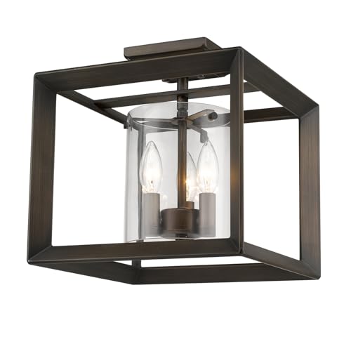 Golden Lighting Smyth 3-Light Semi-Flush Mount in Gunmetal Bronze