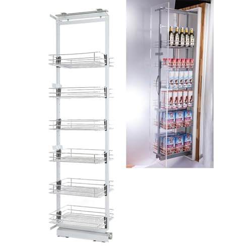XEMQENER Heavy Duty Kitchen Pull Out Wire Baskets Base Storage Unit, Slide Out Kitchen Utensil Holder Rack Larder Drawers Origanize with Buffer (for 300mm Width, 6 Pcs-1)