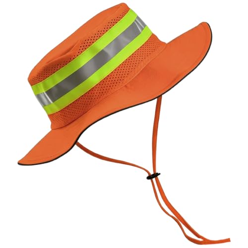 Image of High Visibility Sun Bucket Hat Reflective Neon Boonie Hat Summer Wide Brim Mesh Fishing Cap for Men Women