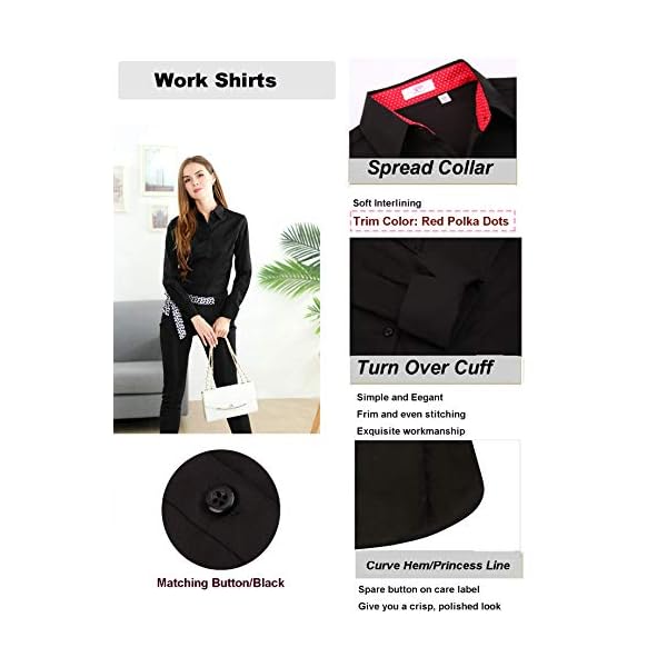 Esabel.C Womens Button Down Shirts Long Sleeve Regular Fit Stretch Work Blouse Black M