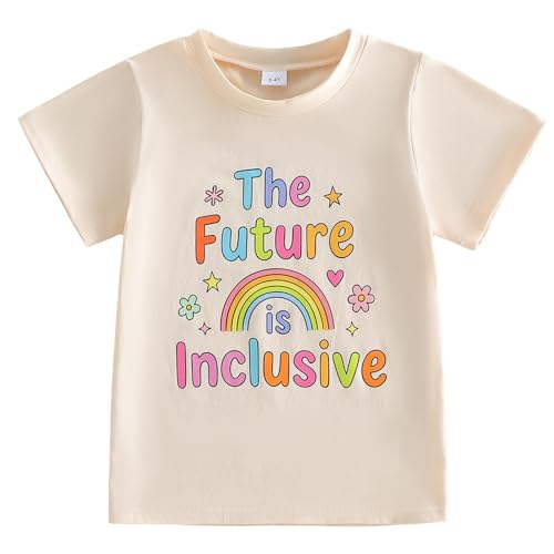 Toddler Pride Shirt for Boys Girls Kids Rainbow Heart Short Sleeve Love is Love Print Summer Children T-Shirt Top (Beige The Future is Inclusive 5-6 Years)