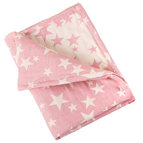 Image of NTBAY 3 Layer Toddler Blanket, Muslin Cotton Jacquard Bed Blankets, Lightweight Thermal Baby Blanket, Super Soft and Warm Crib Blanket for All Seasons, Decoration Gift, 30"x40", Pink Star