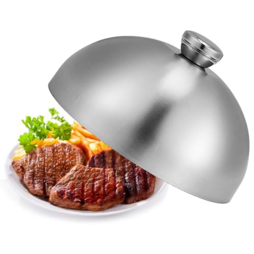 Cubierta de acero inoxidable para hamburguesas y filetes, cúpula redonda para parrilla, queso derretido y cubierta para cocinar al vapor con agarre antiquemaduras