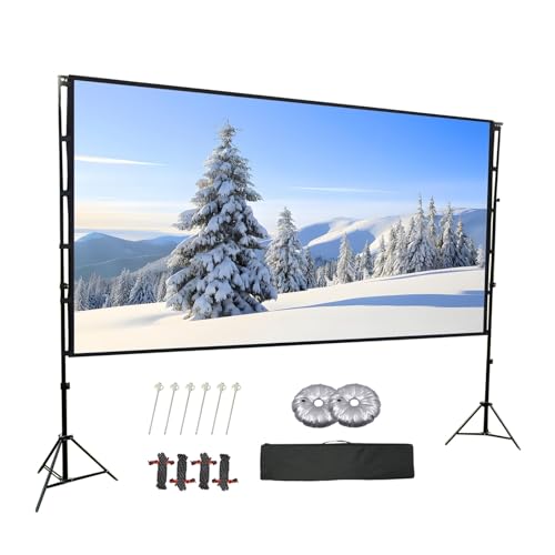 Pantalla de proyector portátil y soporte, pantalla 16:9 widescreen 4K HD sin arrugas con ángulo de visión de 160°, para cine en casa, fiestas al aire libre e interiores (100in/16:9) miniatura 1