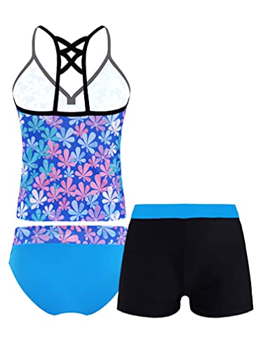 Image of ranrann Girls 3 PCS Floral Printed Tops with with Bottoms Shorts Set Swimwear Swimsuit Bathing Suit