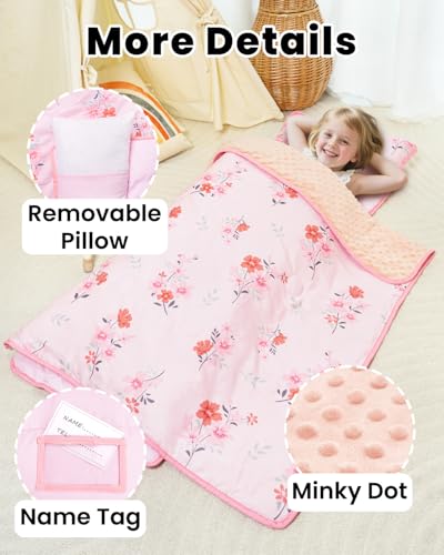 Image of Primlect Toddler Nap Mat with Detachable Blanket and Removable Pillow, Kids Sleeping Bag 55''x35'' for Daycare Preschool Kindergarten, Toddler Sleeping Mat for Boys and Girls