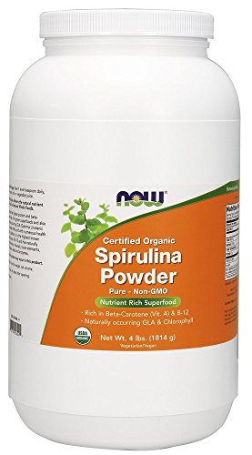 NOW Supplements, Organic Spirulina Powder with Beta-Carotene (Vitamin A) and B-12, 4-Pound