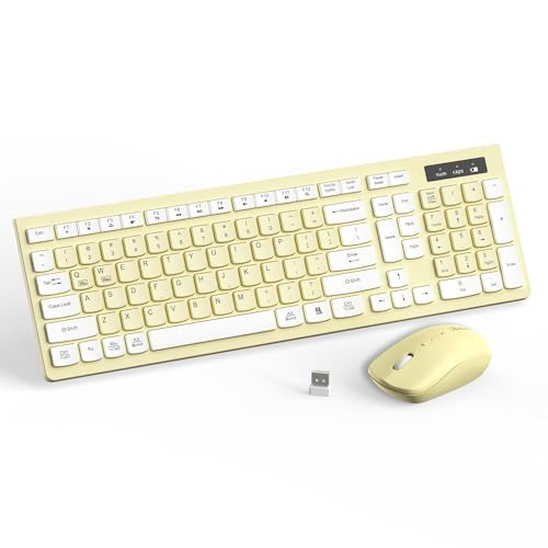 Image of Wireless Keyboard and Mouse Combo, Full-Sized Wireless Keyboard and Adjustable DPI Mouse, 2.4GHz USB Receiver, Keyboard and Mouse for PC, Windows, Desktop, Laptop (Canary Yellow)