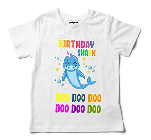 Image of Shark Birthday Theme Cotton T-Shirt for Baby Girl and Baby boy