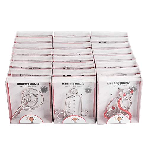 Smandy Metal Puzzles, 24PCS/Set Interesting Lock Ring Puzzle Brain Teaser Educational Intellectual Toy with Carton Box for Kids Children Student Adults Friends