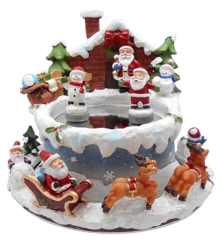 Lightahead Santa Claus Christmas Ice Skating Musical Pond Scene with 2 Figurines on Pond and Base Revolving, Santa Music Box in polyresin for Ages 15 and Above