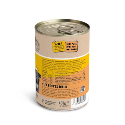 Dogs’n Tiger Adult Hundefutter, Proviant, Hundenassfutter mit Huhn, Ente, Apfel & Kartoffeln - ohne Getreide, Zuckerzusatz, künstliche Konservierungsstoffe, optimale Verträglichkeit, 6X 400g