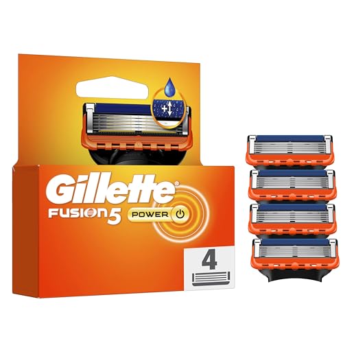 Gillette Recharges De Rasoir Fusion5 Power Pour Hommes, Pack De 4, AUTHENTIQUES, Cartouches Avec Bande Lubrifiante Améliorée, 5 Lames Pour Un Rasage Manuel...