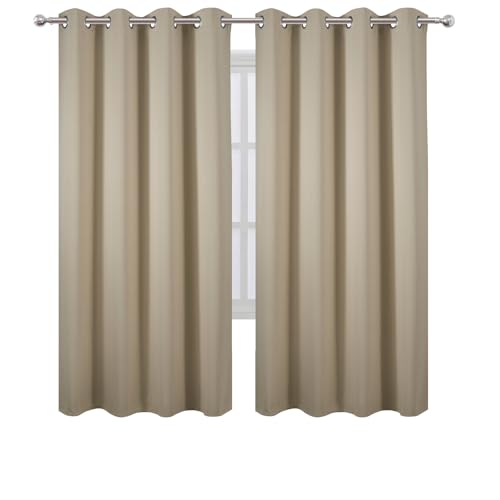 Image of LEMOMO Blackout Curtains 66 x 72 Inch Long Beige Curtains Set of 2 Panels Room Darkening Curtains for Bedroom and Living Room