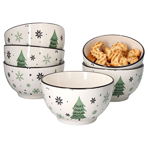 MamboCat 6er Set Weihnachtsbaum Gebäckschälchen I 420 ml I Ø 14 cm I Tannenbaum, Weihnachten I 6 Personen I Müslischalen, Schälchen, Bowl, Schüssel für Müsli, Salat, Dessert & Co. I Steingut-Geschirr