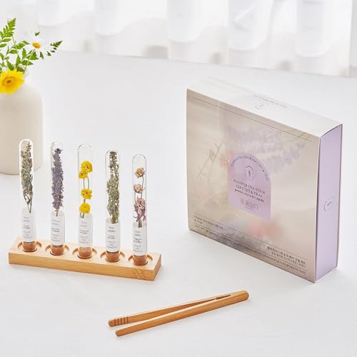 Image of KKOKDAM Premium Flower Tea Stick Sampler with Wooden Tray - 5 Handcrafted Blooming Herbal Tea Variety Pack in Glass Tubes, Women & Mom Gift Box