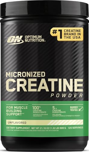 Optimum Nutrition Creatine, Micronized Creatine Monohydrate Powder, Supports Strength & Recovery, Banned Substance Tested, Unflavored, 5 g per Serving, 120 Servings