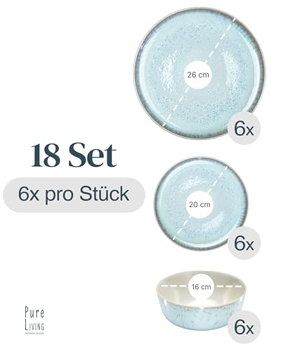Steingut Geschirrset 6 Personen Ibiza 18 tlg. TESTSIEGER, Traumhaftes Mediterranes Steingut Geschirr Set, Schüssel- und Teller Set, Tafelservice 6 Personen, Geschirrsets Pure Living in Blau-Beige