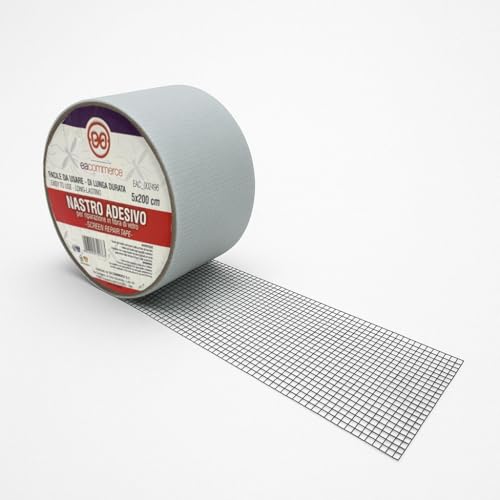 eacommerce - Nastro Adesivo per Riparazione Zanzariere | Fibra di Vetro Autoadesiva | Facile da Applicare | Impermeabile | Ripara Strappi | Grigio 5x200 cm
