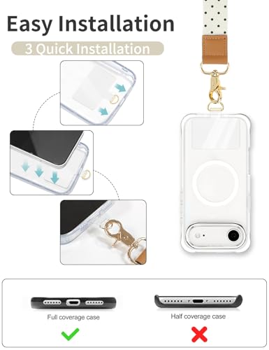Knagsfa Phone Lanyard Crossbody Strap, Adjustable Neck Strap and Wristlet Strap for Phone Wallet ID Badge, Around the Neck Wristlet Shoulder Wrist Keychain with 2 Phone Tabs, Beige Polka Dots - image 5